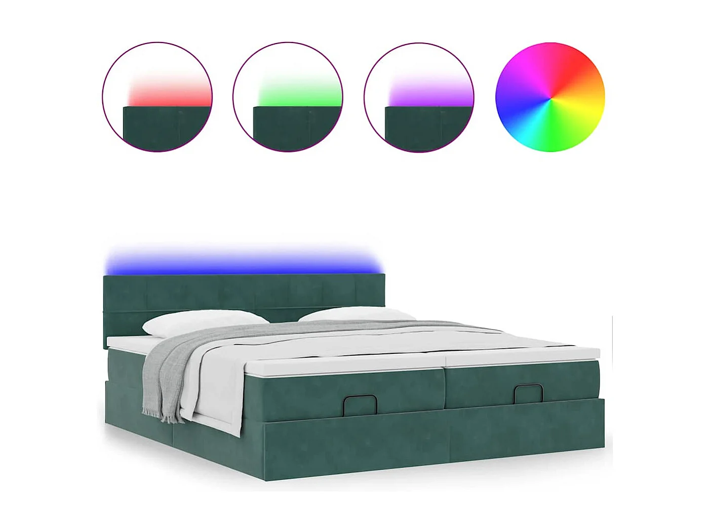 Estructura de cama otomana colchones terciopelo verde oscuro