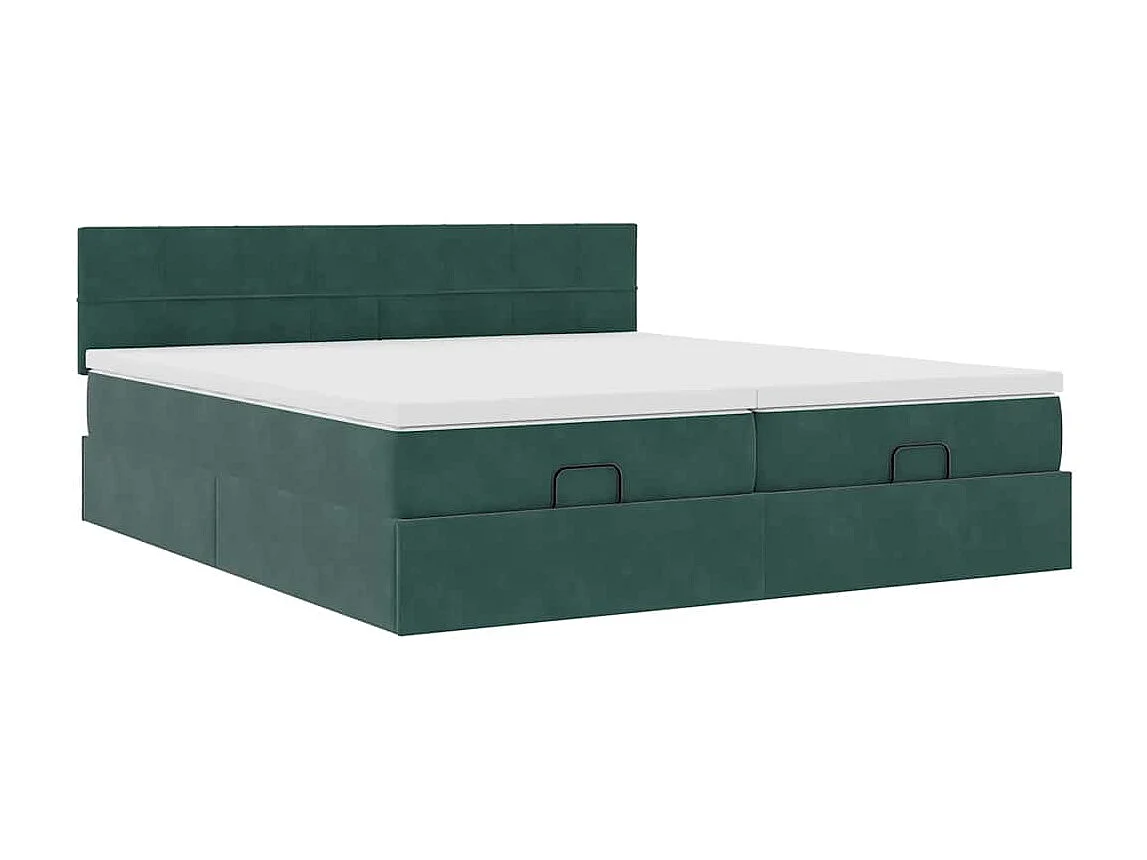 Estructura de cama otomana colchones terciopelo verde oscuro