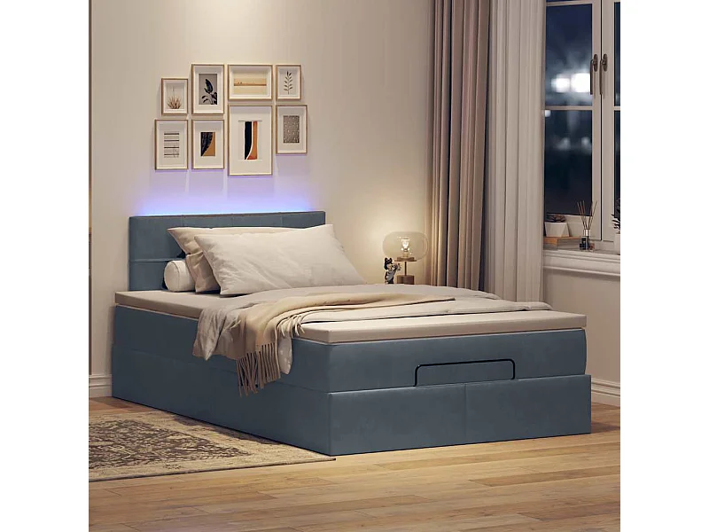 Cadre de lit ottoman et matelas gris foncé 120x200 cm velours