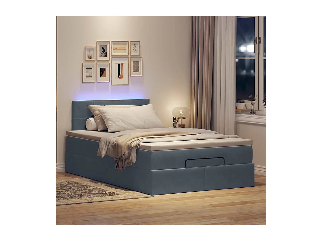 Ottoman bed met matras en LED's 120x200cm fluweel donkergrijs