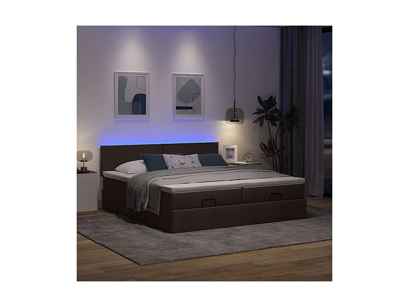 Estrutura de cama otomana com colchões tecido castanho escuro