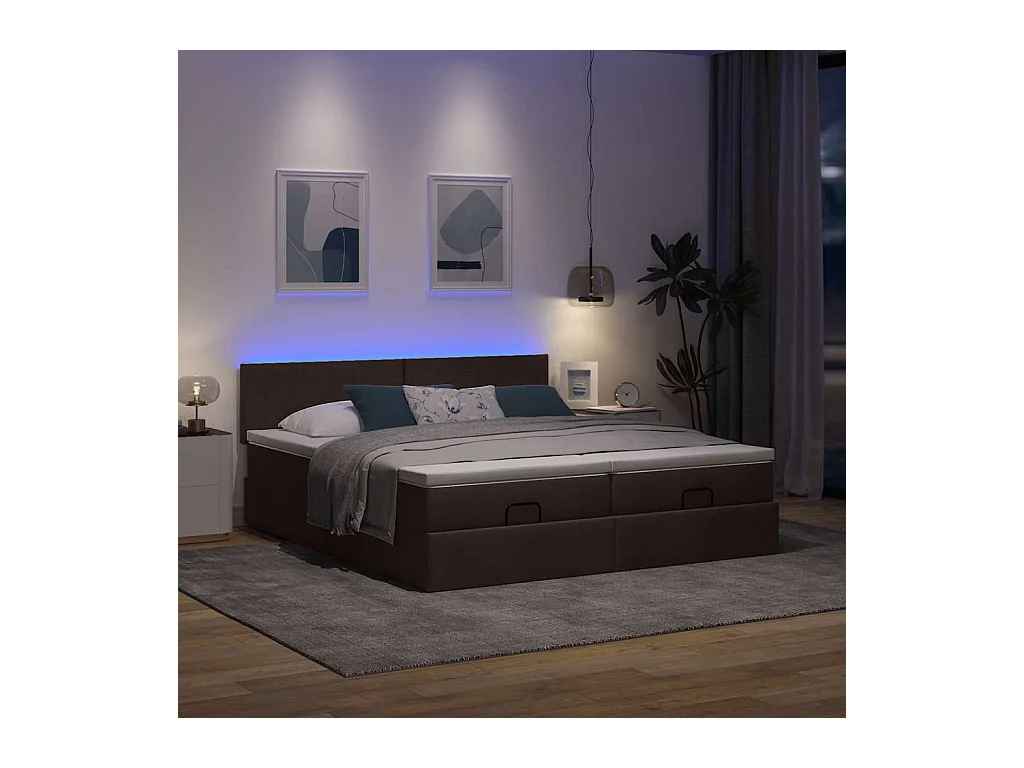 Estructura cama otomana colchones tela marrón oscuro 160x200 cm