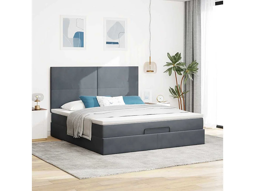 Estructura cama otomana colchones terciopelo gris oscuro