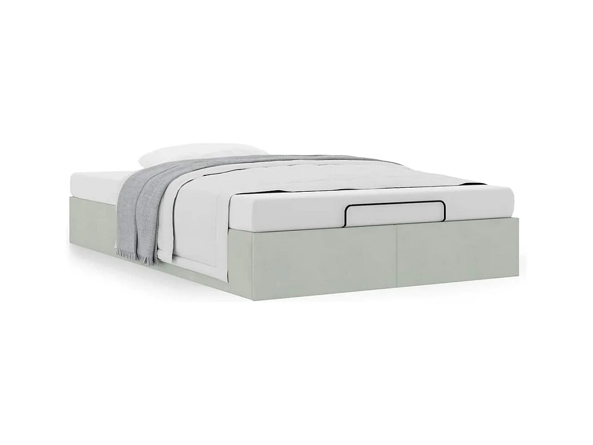 Otomano Bed Frame No Colchão Cinzento Claro 120x190 cm Veludo