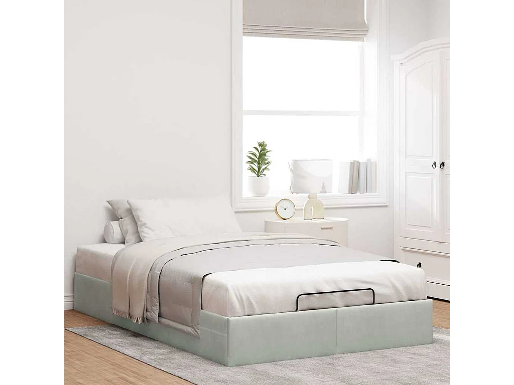 Cadre de lit ottoman sans matelas gris clair 120x190 cm velours