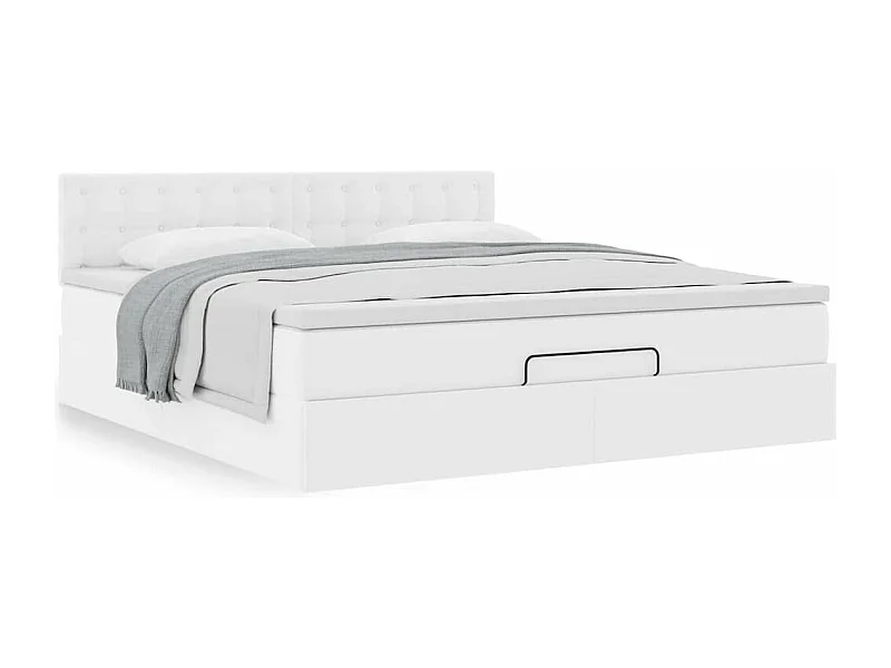 Estructura cama otomana colchón cuero sintético blanco