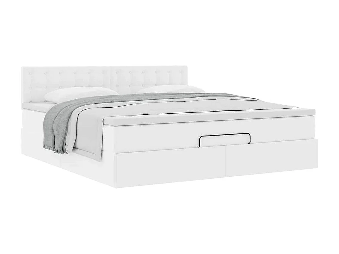 Estructura cama otomana colchón cuero sintético blanco