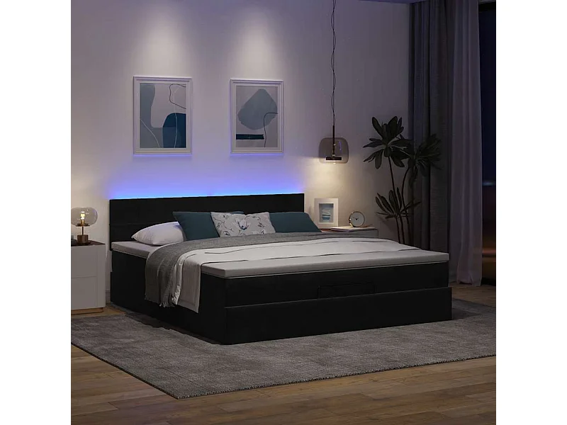 Cadre de lit ottoman avec matelas noir 160x200 cm velours