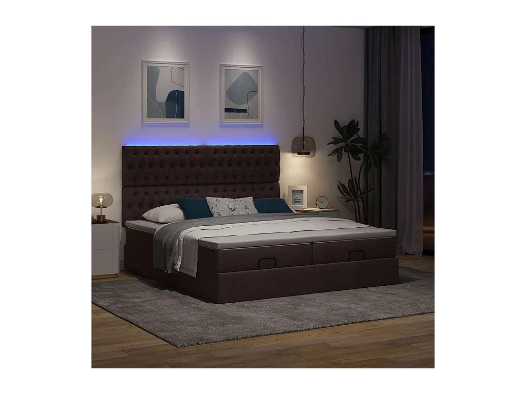 Cadre de lit ottoman avec matelas marron foncé 160x200 cm tissu
