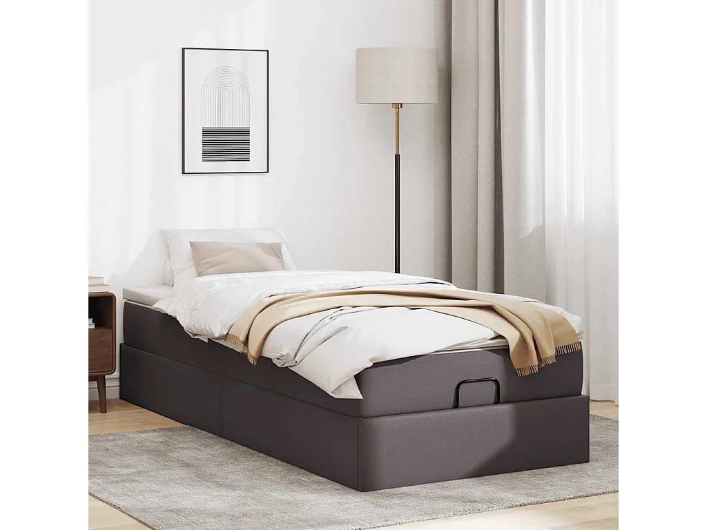 Cadre de lit ottoman avec matelas gris 90x200 cm similicuir