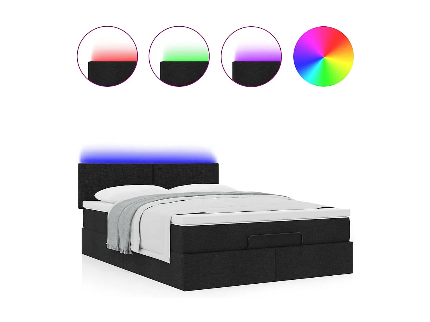 Lit ottoman avec matelas noir 140x200 cm tissu