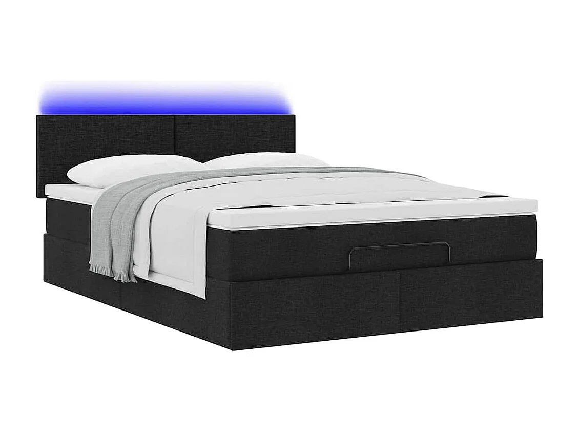 Lit ottoman avec matelas noir 140x200 cm tissu