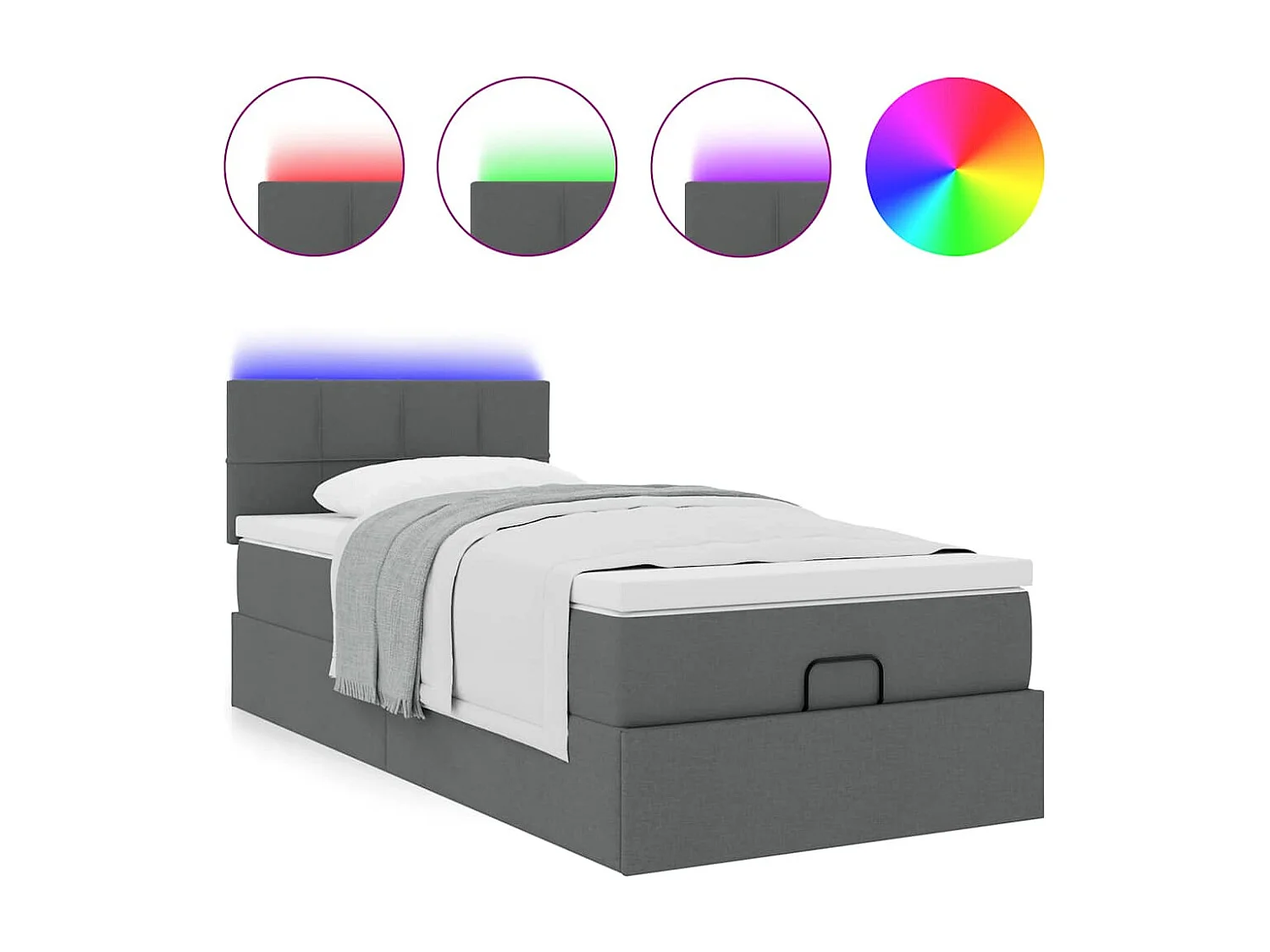 Lit ottoman avec matelas gris foncé 90x200 cm tissu