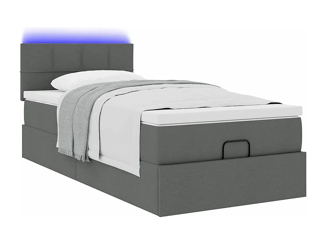 Lit ottoman avec matelas gris foncé 90x200 cm tissu