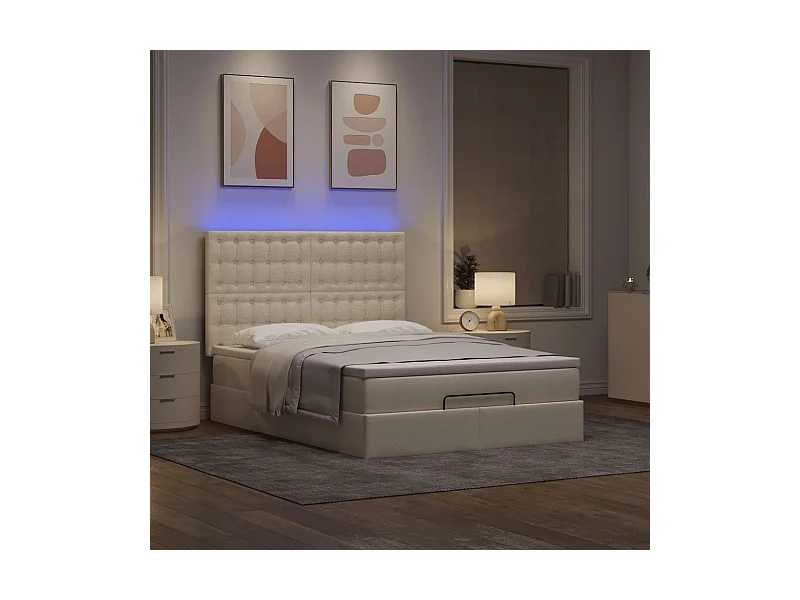 Cadre de lit ottoman avec matelas crème 140x200 cm tissu