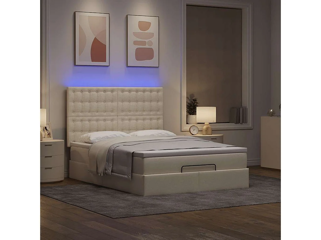 Estrutura de cama otomana com colchão tecido creme 140x200cm