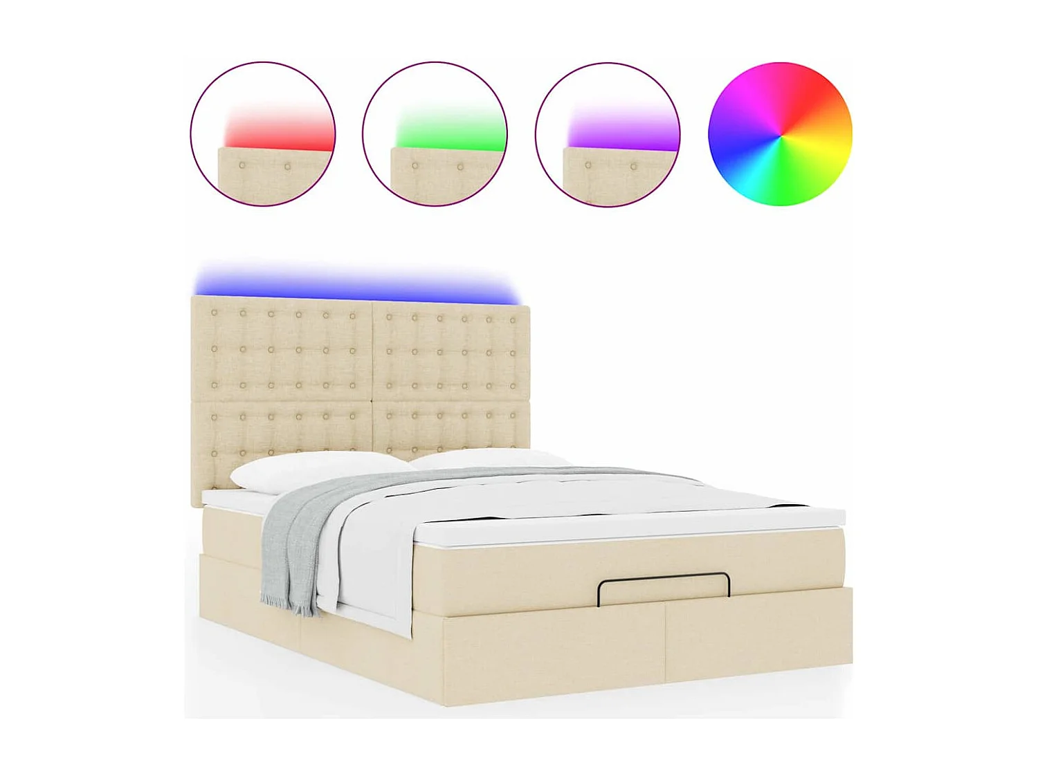 Estrutura de cama otomana com colchão tecido creme 140x200cm