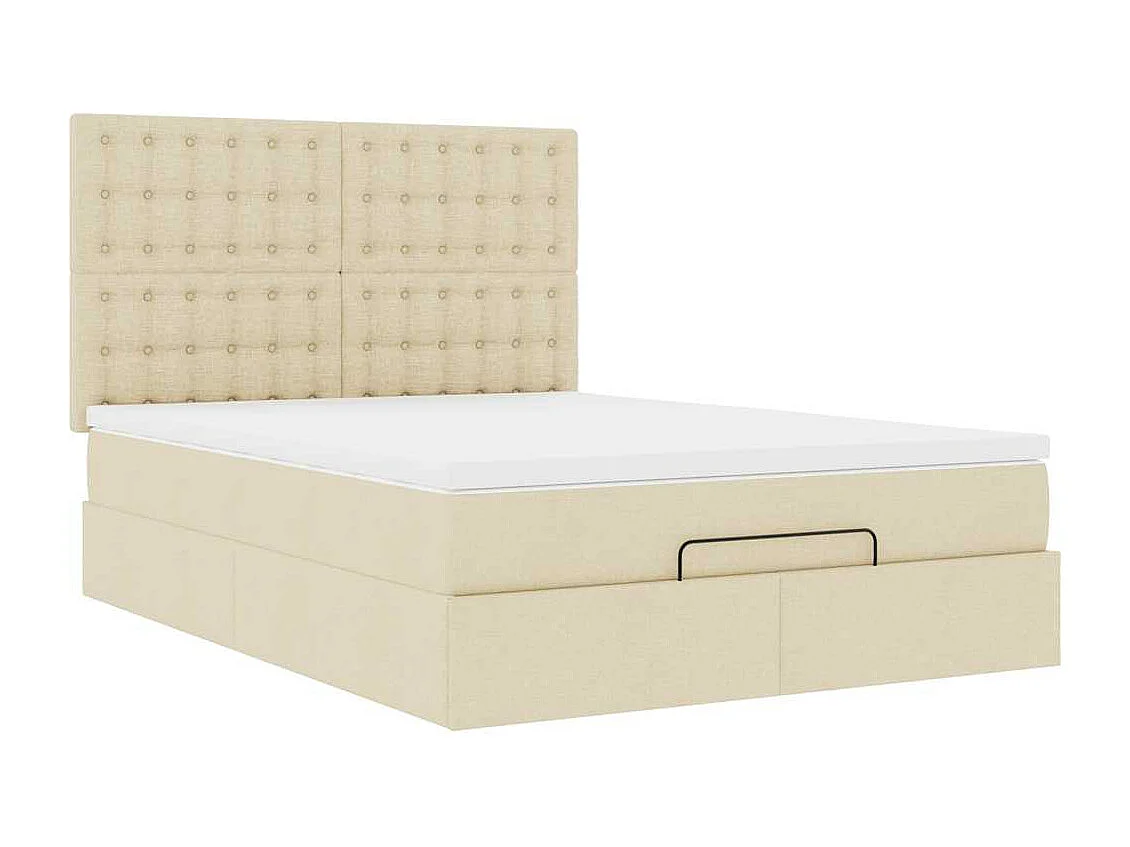 Estrutura de cama otomana com colchão tecido creme 140x200cm