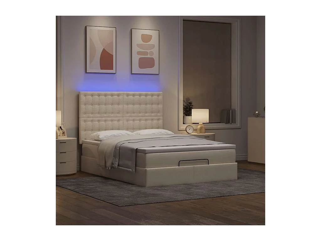 Cadre de lit ottoman avec matelas crème 140x200 cm tissu