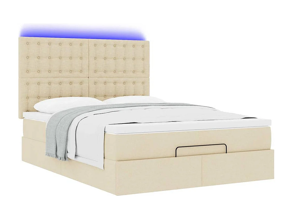 Estructura de cama otomana con colchón tela crema 140x200cm