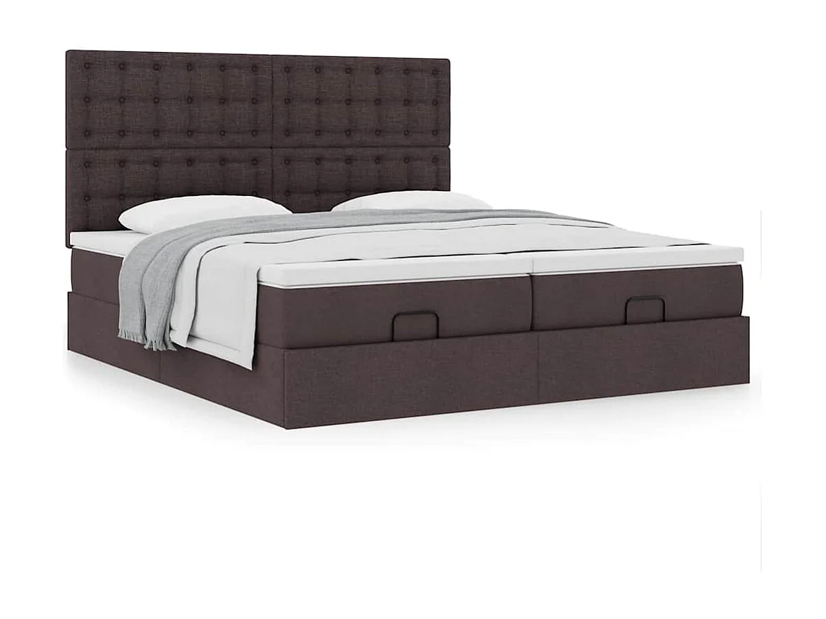 Cadre de lit ottoman avec matelas marron foncé 200x200 cm tissu