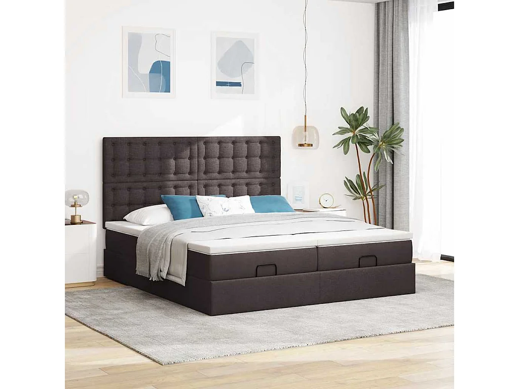 Ottoman bed met matrassen 200x200cm stof donkerbruin