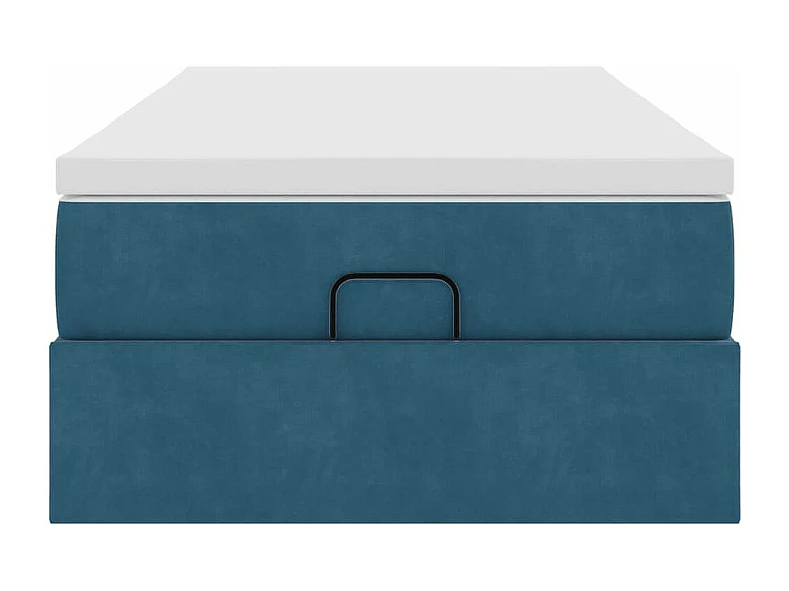 Estrutura de cama otomana com colchão azul escuro veludo