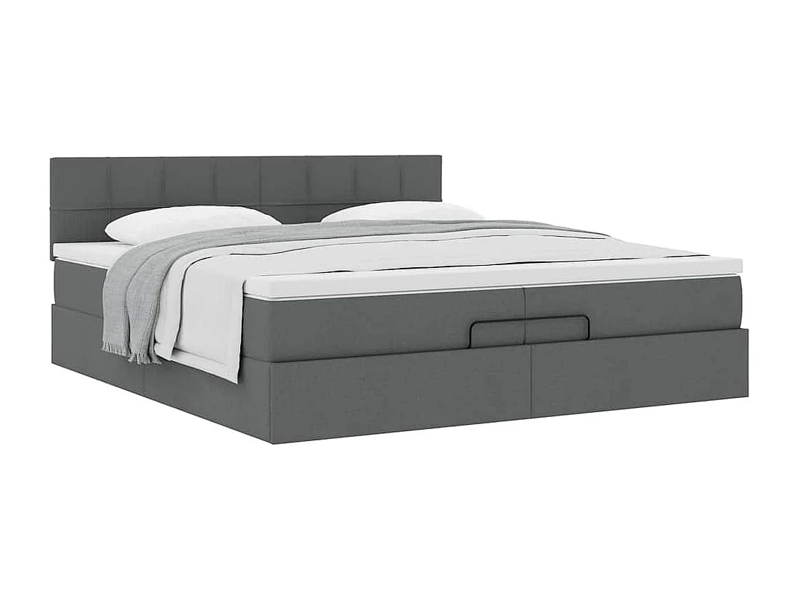 Cadre de lit ottoman avec matelas gris foncé 200x200 cm tissu