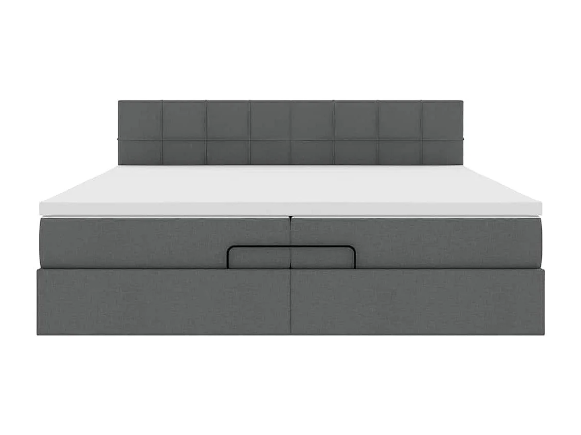 Cadre de lit ottoman avec matelas gris foncé 200x200 cm tissu