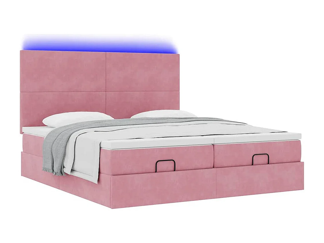 Cadre de lit ottoman avec matelas rose 200x200 cm velours