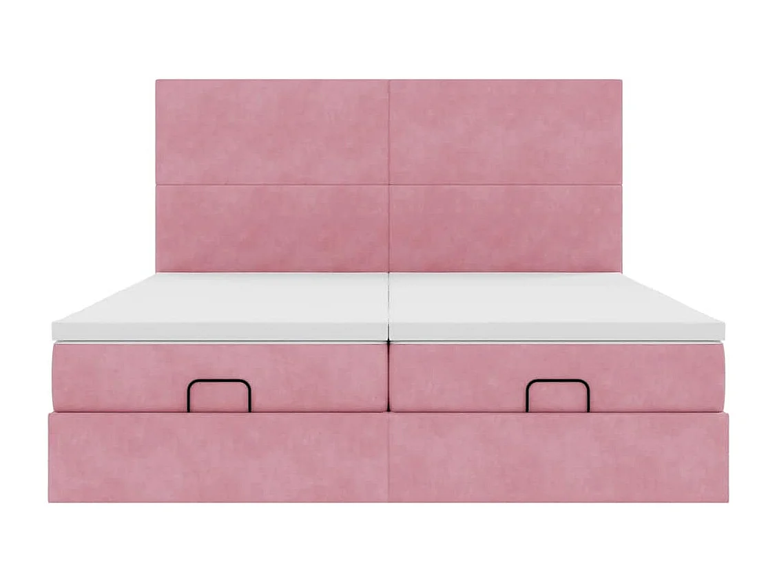 Cadre de lit ottoman avec matelas rose 200x200 cm velours
