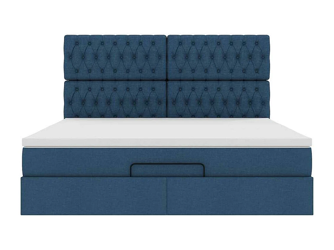 Cadre de lit ottoman avec matelas bleu 160x200 cm tissu