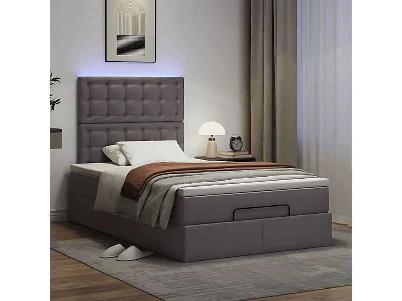 Cadre de lit ottoman avec matelas gris 120x190 cm similicuir