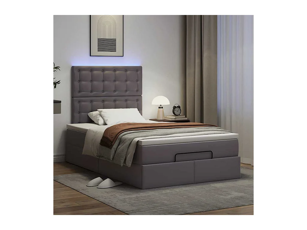 Cadre de lit ottoman avec matelas gris 120x190 cm similicuir