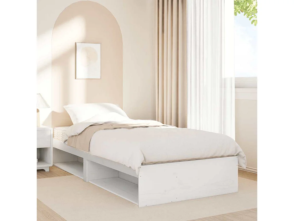 Diván con colchón blanco 100x200 cm madera maciza de pino