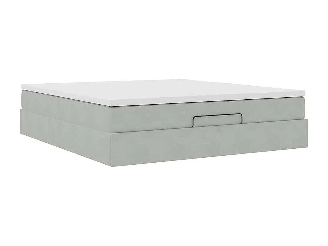 Cadre de lit ottoman avec matelas gris clair 160x200 cm velours