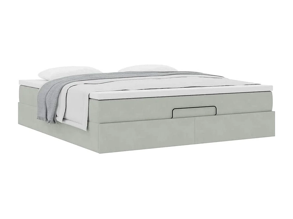 Cadre de lit ottoman avec matelas gris clair 160x200 cm velours
