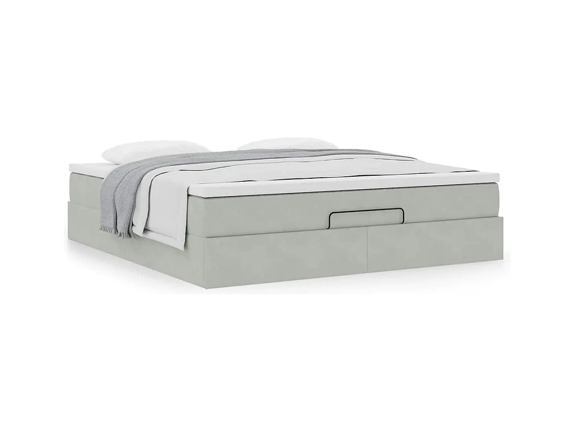 Cadre de lit ottoman avec matelas gris clair 160x200 cm velours
