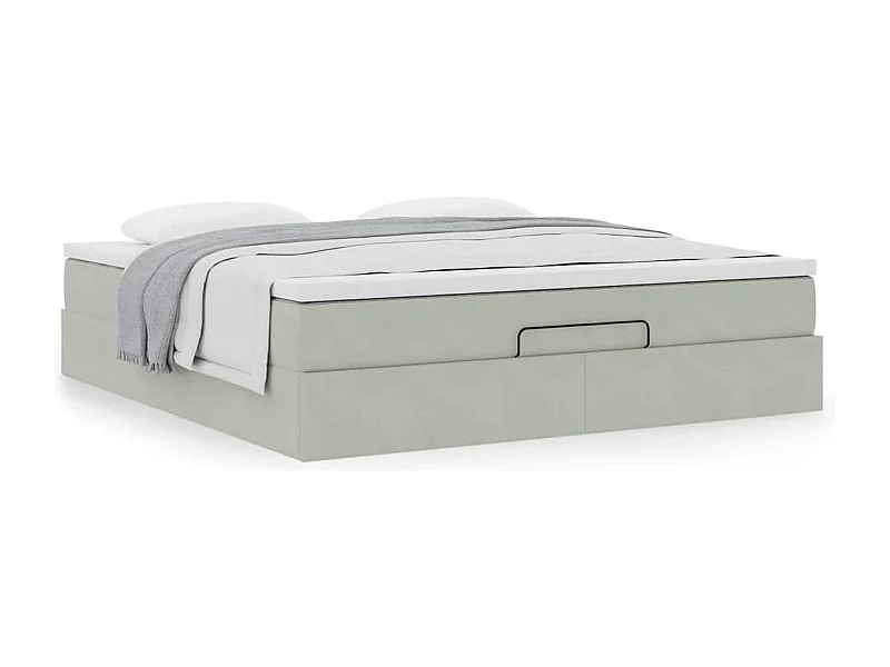 Cadre de lit ottoman avec matelas gris clair 160x200 cm velours