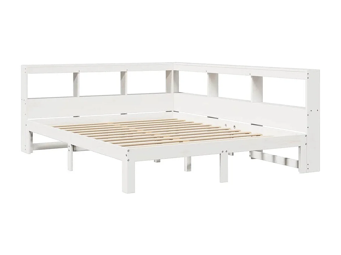 Lit bibliothèque sans matelas blanc 140x190 cm bois pin massif