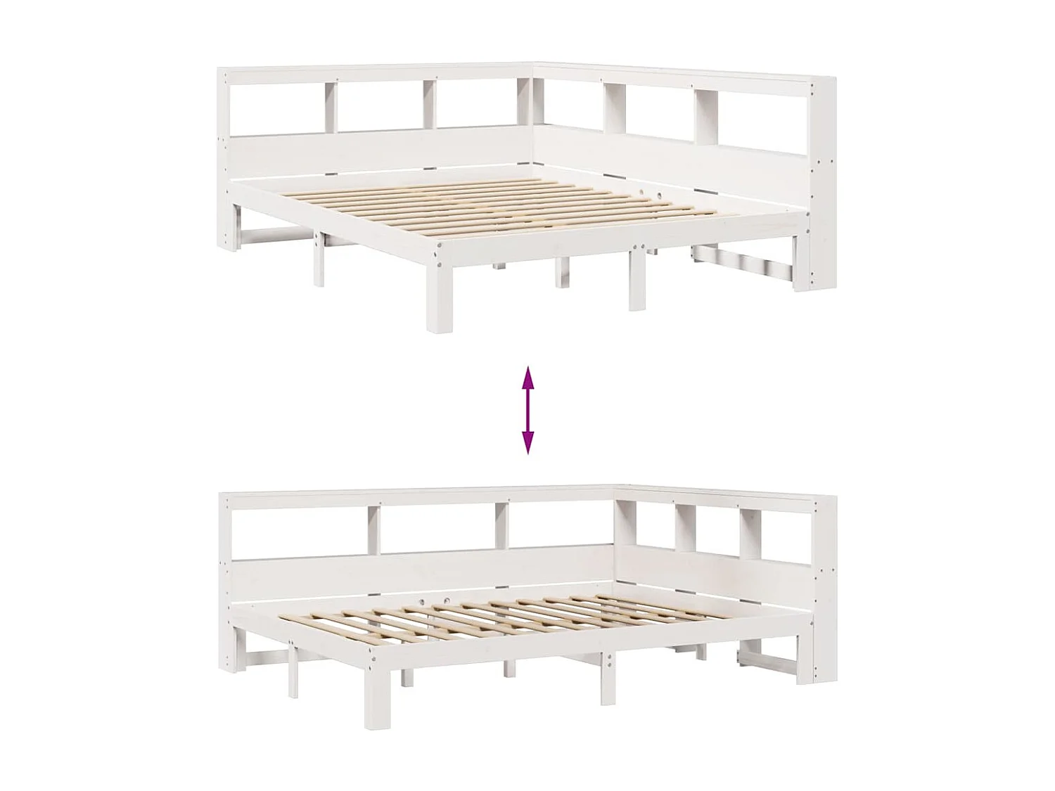 Lit bibliothèque sans matelas blanc 140x190 cm bois pin massif