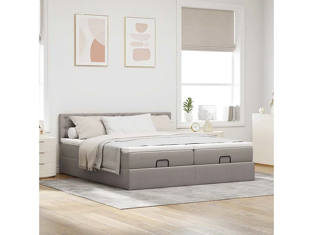 Cadre de lit ottoman avec matelas taupe 200x200cm tissu