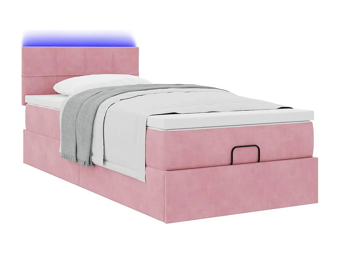 Cadre de lit ottoman avec matelas rose 100x200 cm velours