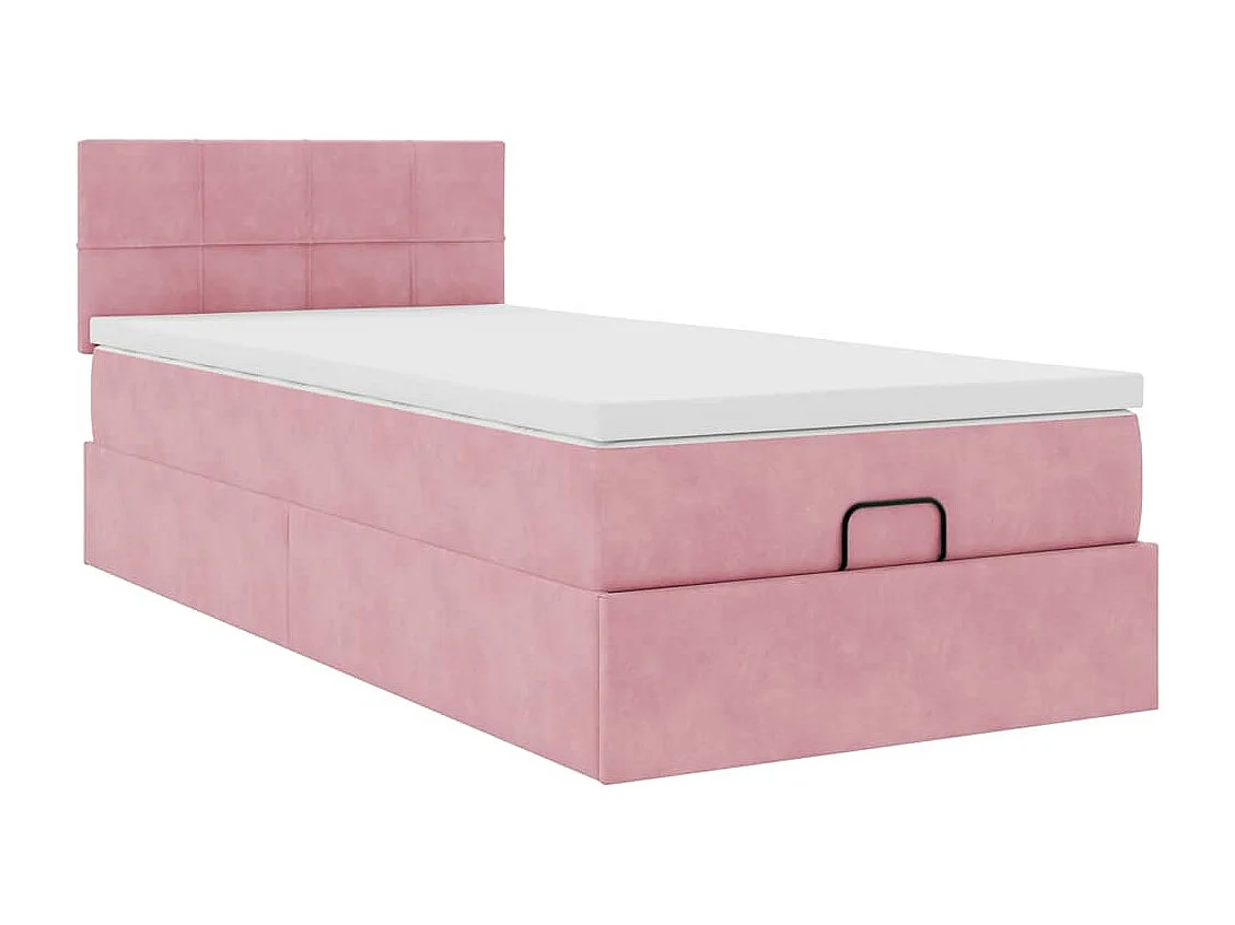 Cadre de lit ottoman avec matelas rose 100x200 cm velours