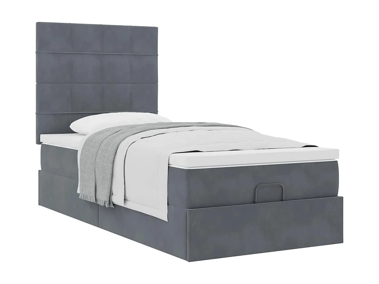 Cadre de lit ottoman avec matelas gris foncé 90x190 cm velours