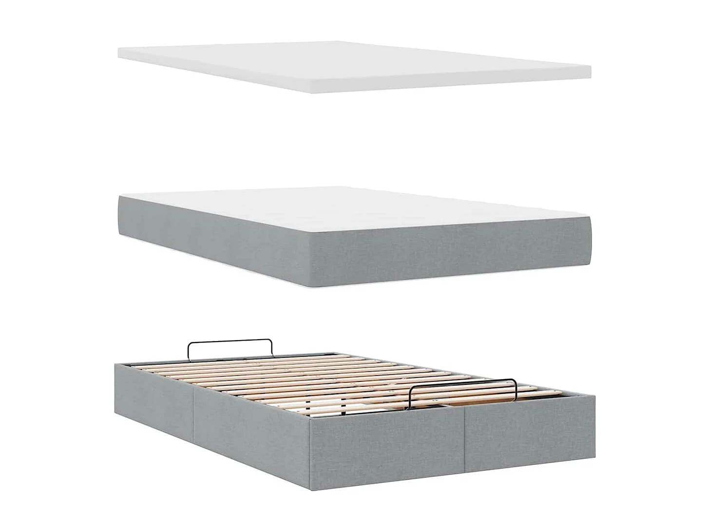 Cadre de lit ottoman et matelas gris clair 120x200 cm tissu