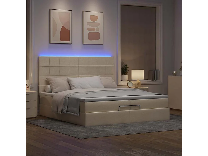 Cadre de lit ottoman avec matelas crème 200x200cm tissu