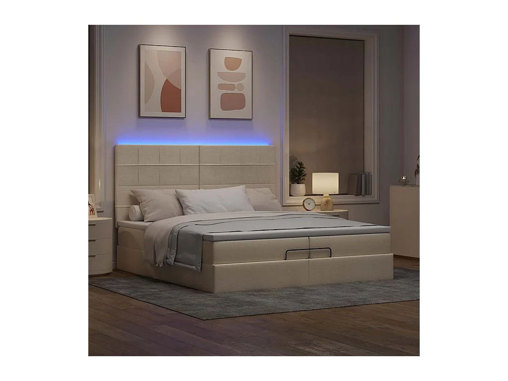 Cadre de lit ottoman avec matelas crème 200x200cm tissu