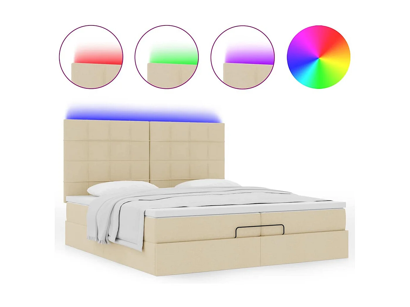 Cadre de lit ottoman avec matelas crème 200x200cm tissu