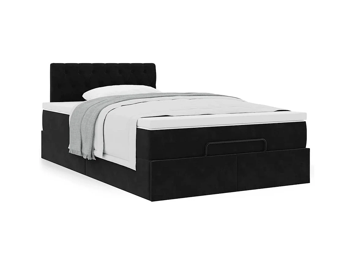 Cadre de lit ottoman avec matelas noir 120x190 cm velours